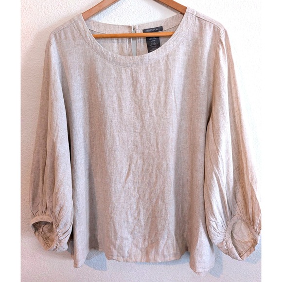 Matty M Tops - Matty M Womens XXL Linen Blend Balloon Sleeve Blouse Oatmeal Beige
